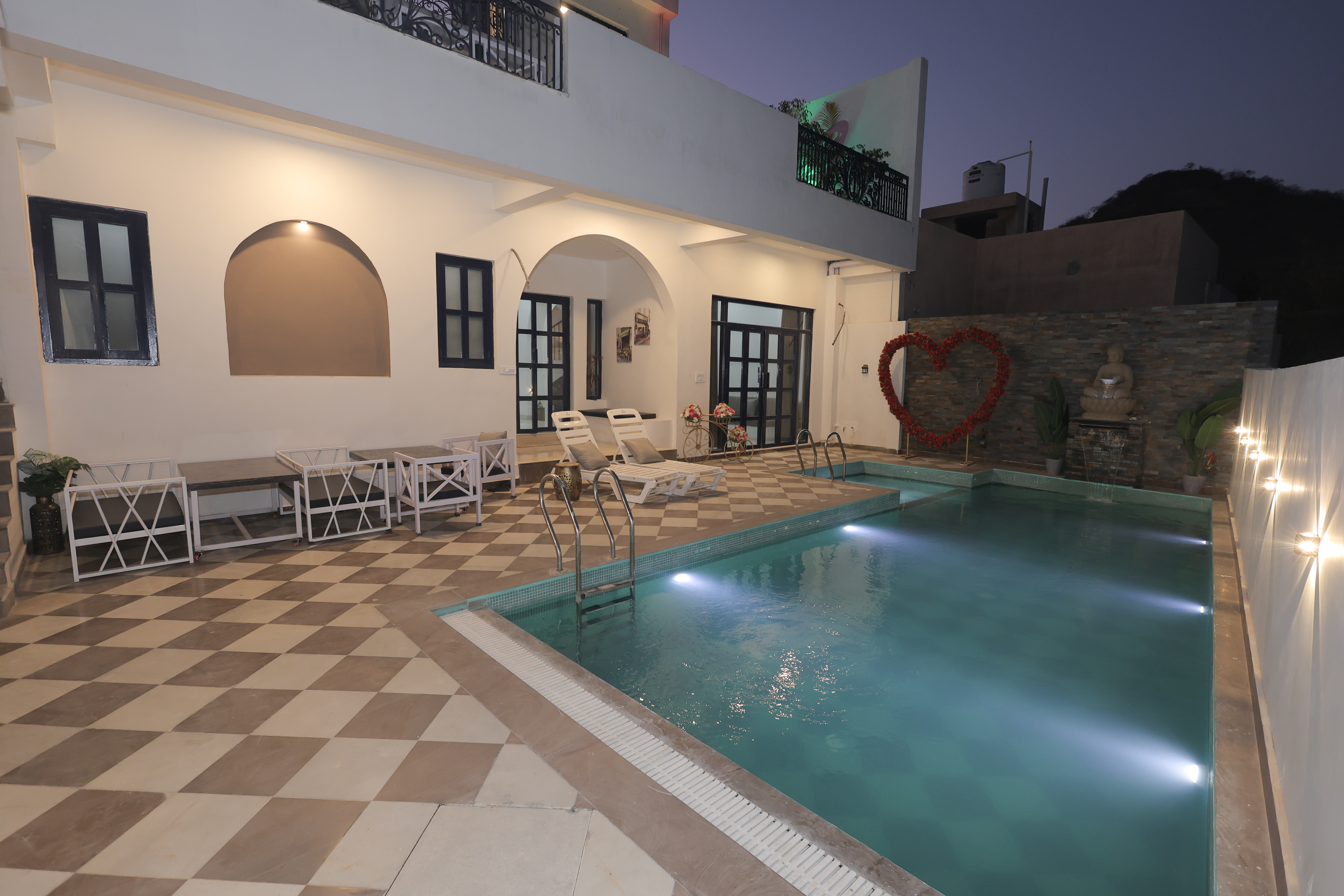 Pre-wedding shoot at pool deck at Maple Roots Villa